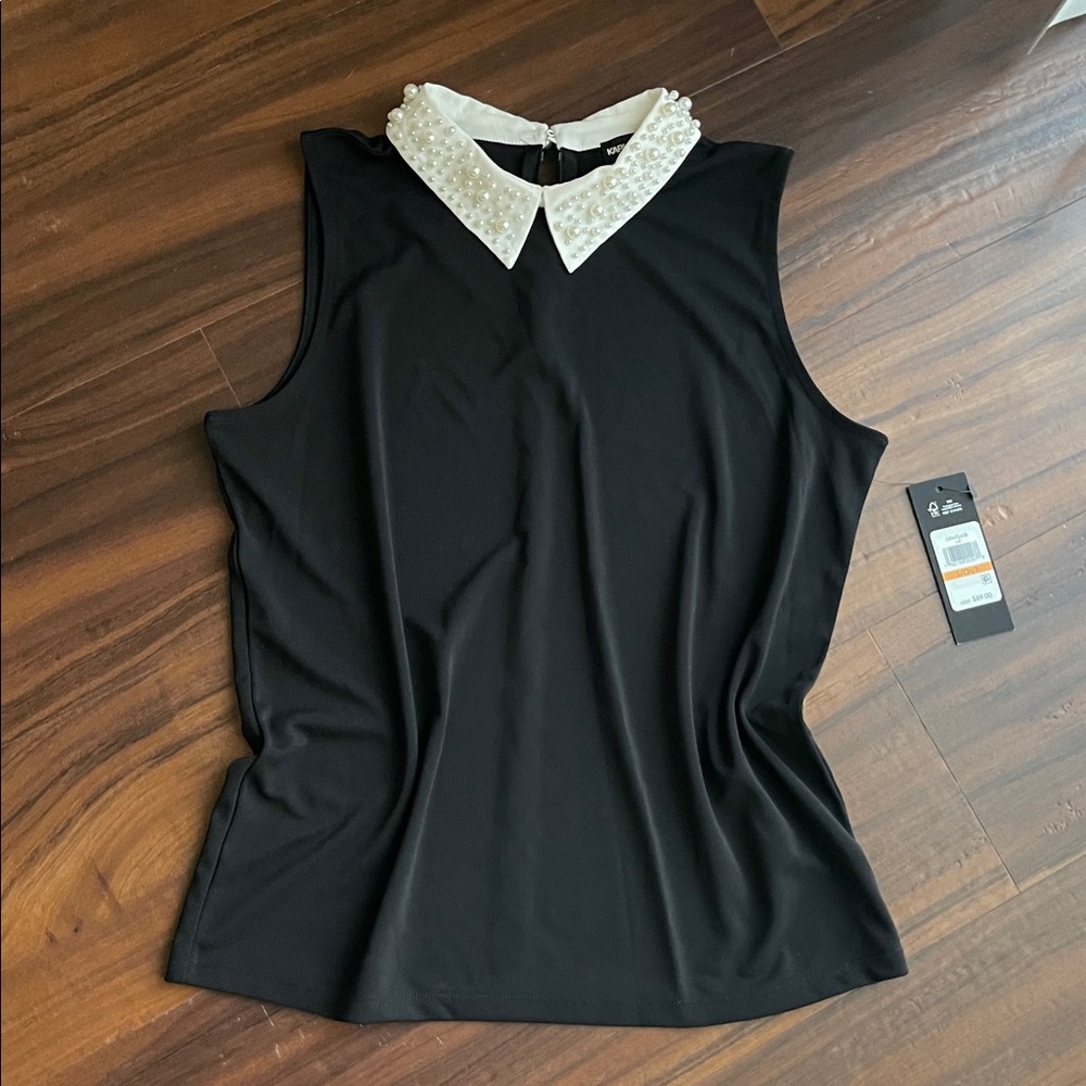 New KARL LAGERFELD PARIS  Pearl Collar Top Blouse - Picture 8 of 13